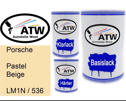 Porsche, Pastel Beige, LM1N / 536: 500ml Lackdose + 500ml Klarlack + 250ml Härter - Set, von ATW Autoteile West.